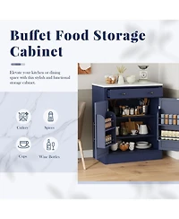 Boyel Living Set of 2 Modern Freestanding Kitchen Pantries, Buffet Storage Cabinets with Faux Marble Tops and Drawers for Dining Room