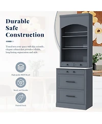Boyel Living Set of 2 83.7 Inch Tall Kitchen Pantries, Freestanding Hutch with Faux Marble Top, Cabinets 5 Drawers and Adjustable Shelf