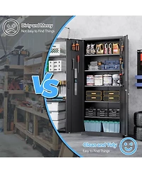 Boyel Living 71 Inch Metal Storage Cabinet with Lock and Pegboard, Tall Garage Organizer with 5 Adjustable Shelves