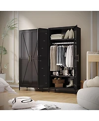 Boyel Living 71 Inch Farmhouse Metal Wardrobe Closet, Tall Armoire Cabinet with Doors and Hanging Rod for Bedroom