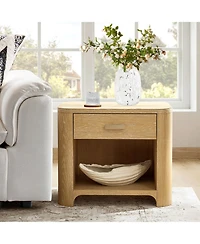 Hulala Home Roberta Modern 28"W 1 Drawer Oak Wood End Table with Built-In Power Station