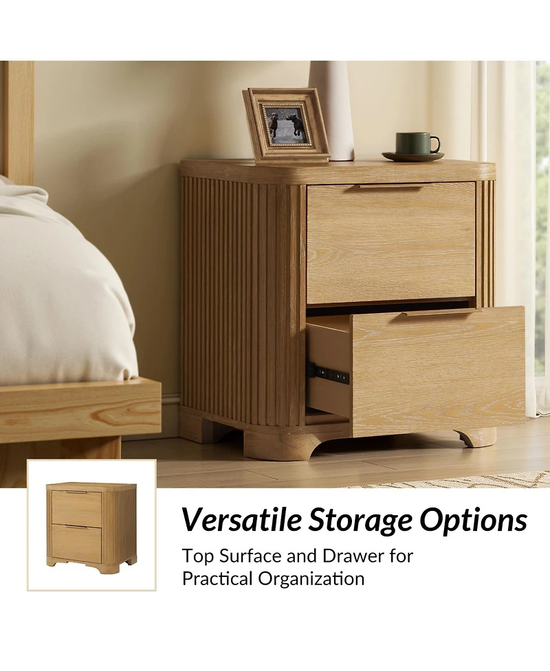 Hulala Home Rosalie 26''W Modern 2-Drawer Fluted End Table with Power Outlet
