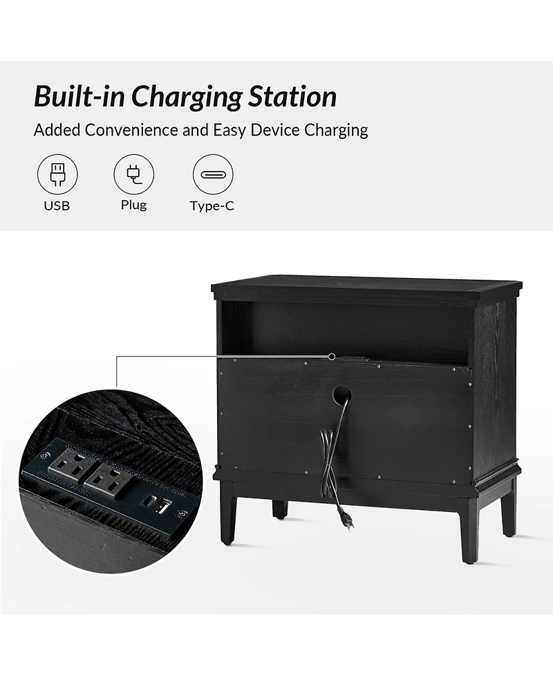 Hulala Home Rosalie Transitional 26"Tall 3-Drawer End Table with Built-in Charging Station