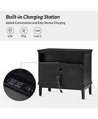 Hulala Home Rosalie Transitional 26"Tall 3-Drawer End Table with Built-in Charging Station