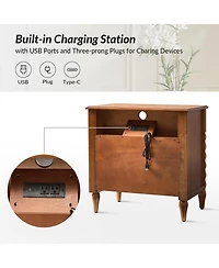 Hulala Home Isidora Transitional 28"W 2-Drawer Spindle-Style Solid Wood Columns End Table with Usb Ports
