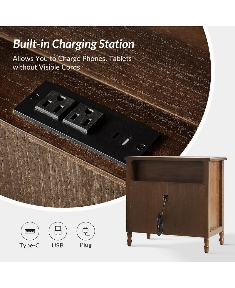 Hulala Home Nicola 3-Drawer Transitional 28''W Curved End Table with Charging Station