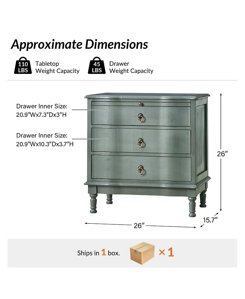 Hulala Home Kasandra Traditional 3-Drawer Curved End Table with Pull-out Shelf