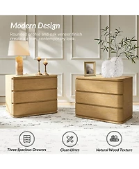 Hulala Home Fay Modern 30"W 3-Drawer Oak Wood End Table with Built-In Power Station