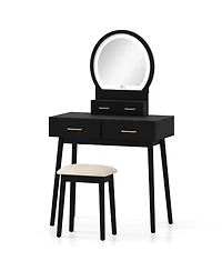 Slickblue Small Dressing Table Set with Led Lighted Mirror and Comfortable Stool