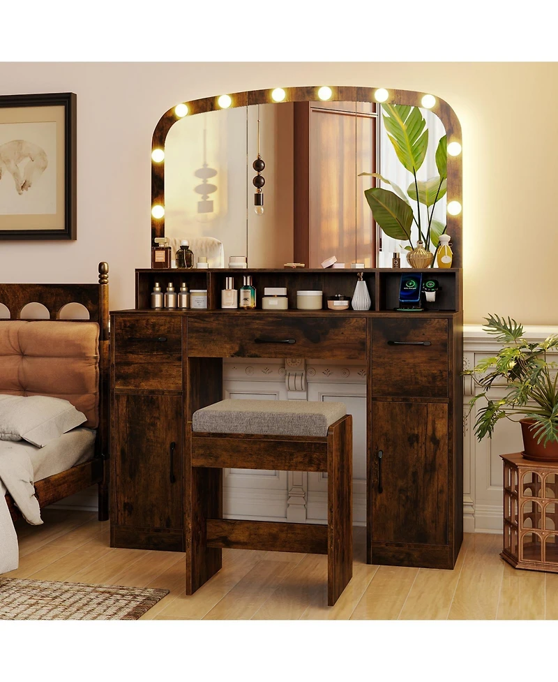 Slickblue 3-Color Light Makeup Desk with Stool and Convenient Charging Station