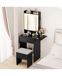 Slickblue Bedroom Vanity Desk with Lighted Mirror, Space-Saving Makeup Station