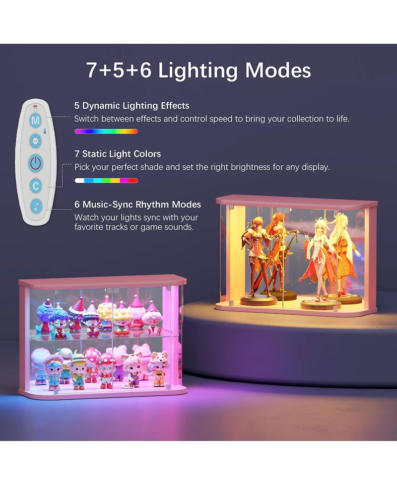 Vlsrka 2-Tier Curio Display Cabinet with Rgb Lights