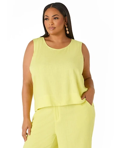 Ashley Stewart Women's Plus Linen Blend Top