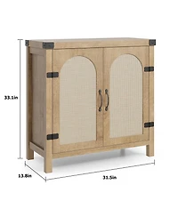 homfan Farmhouse Boho Rattan Entryway Storage Cabinet, Adjustable Shelves, Spacious Buffet Sideboard, Accent Credenza for Kitchen, Dining, Living Room