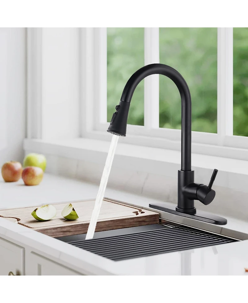 Phying Commercial Single Handle Kitchen Sink Faucet Brushed Nickel Pull Down Sprayer Design