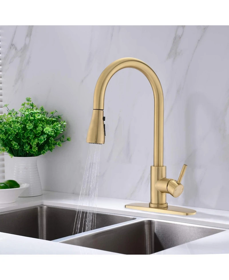 Phying Pull Down Kitchen Faucet with Sprayer Stainless Steel Brushed Gold