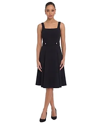 London Times Petite Square Neck Sleeveless Scuba Crepe Midi Dress