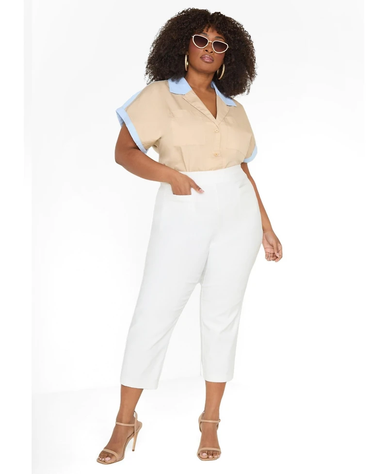 Ashley Stewart Women's Striped Paneled Cotton Shirt