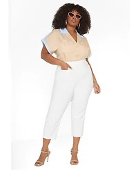 Ashley Stewart Women's Striped Paneled Cotton Shirt