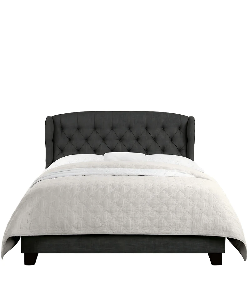 Boyel Living High Back Upholstered Bed Button Tufted Frame with Solid Wood Structure Soft Fabric Headboard