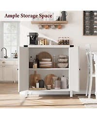homfan Farmhouse Entryway Storage Cabinet Set, 2 Piece Sideboard Buffet with Adjustable Shelves and 2 Doors, Console for Living Room, Dining Room