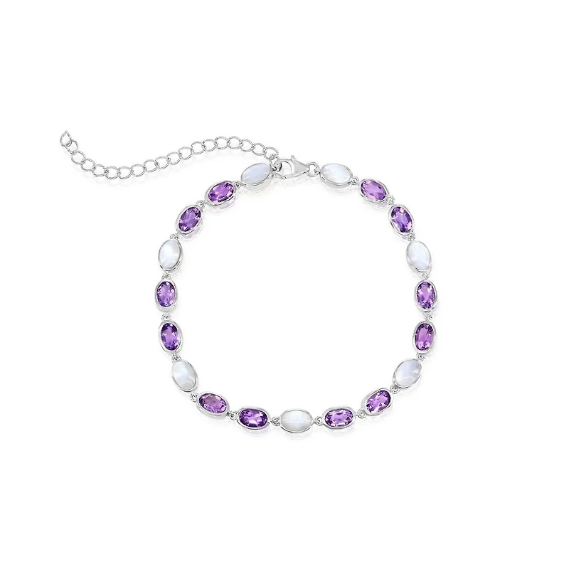 Simona Sterling Silver Oval Mop and Amethyst Gem Bracelet