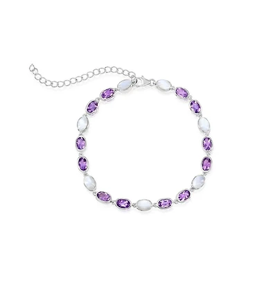 Simona Sterling Silver Oval Mop and Amethyst Gem Bracelet