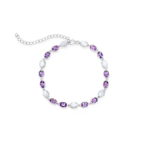 Simona Sterling Silver Oval Mop and Amethyst Gem Bracelet