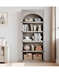 homfan Farmhouse Arched Bookcase, 68.7 Inch Tall Bookshelf with Arch Top Design, Wooden 5 Tier Storage Bookshelves for Living Room