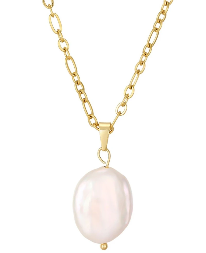 St. Moran Tarnish-Resistant Gold Natural Freshwater Pearl Single Figaro Chain Melia Necklace