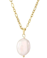 St. Moran Tarnish-Resistant Gold Natural Freshwater Pearl Single Figaro Chain Melia Necklace
