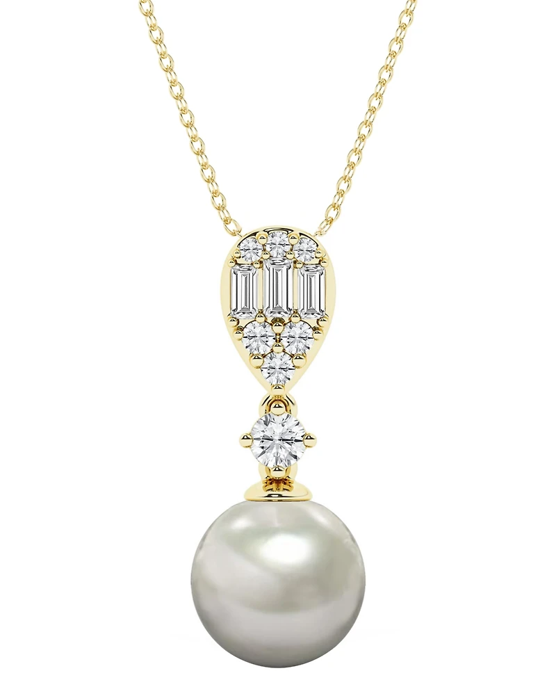 Macy's Cultured Freshwater Pearl (8-9mm) & Diamond Pendant Necklace in 14k Yellow Gold