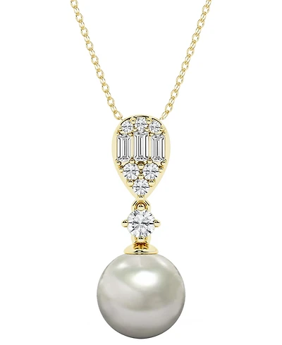 Macy's Cultured Freshwater Pearl (8-9mm) & Diamond Pendant Necklace in 14k Yellow Gold