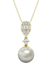 Macy's Cultured Freshwater Pearl (8-9mm) & Diamond Pendant Necklace in 14k Yellow Gold