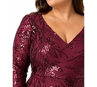 Adrianna Papell Plus V-Neck Column Gown