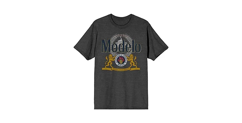Modelo Men's Beer Logo Crest Charcoal Heather Graphic Tee-Small