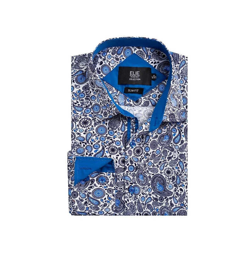 Elie Balleh Men's Slim Fit Modern Paisley Print Button-Down Shirt