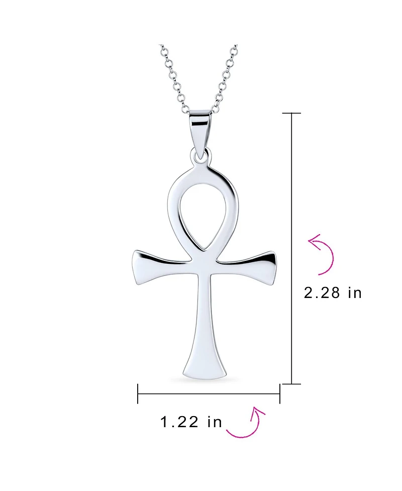 Bling Jewelry Spiritual Ankh Cross Pendant Necklace Large Egyptian Key to Life .925 Sterling Silver