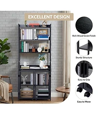 homfan 2-in-1 Desk with 6-Tier Bookshelf, Industrial Metal Frame Space-Saving Workstation Combo, Multi-Functional Home Office Study Furniture