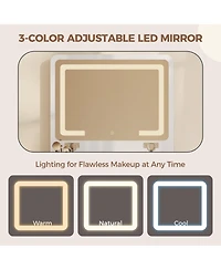 homfan 3-in-1 Vanity Desk with Flip-Top Mirror, Lights, 3 Drawers, Rolling Stool and Charging Station, Compact Makeup Vanity Table for Bedroom