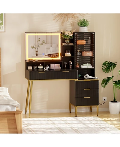 homfan Vanity Set - 30 Inch with Led Mirror (3 Light Modes), Built-in Power Outlet/Usb Strip, Storage (Drawers, Cabinet, Adjustable Shelves