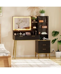 homfan Vanity Set - 30 Inch with Led Mirror (3 Light Modes), Built-in Power Outlet/Usb Strip, Storage (Drawers, Cabinet, Adjustable Shelves