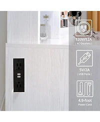 homfan Elegant Makeup Vanity Set with Led Mirror, Power Outlet, Drawers, Cabinet, Shelves and Stool, Dressing with Ample Storage for Dorm Home