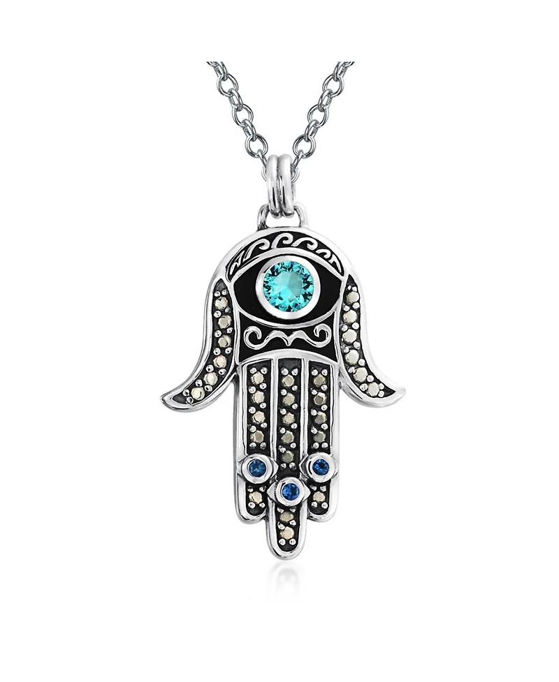 Bling Jewelry Spiritual Talisman Evil Hamsa Hand Pendant Necklace and Cz .925 Sterling Silver