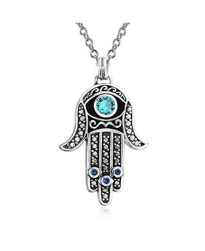 Bling Jewelry Spiritual Talisman Evil Hamsa Hand Pendant Necklace and Cz .925 Sterling Silver