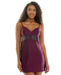 City Studios Juniors' Beaded Fringe Trim Satin Short Dress