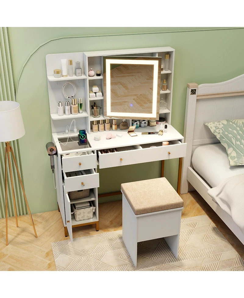 Slickblue Makeup Dressing Table and Stool Set with 3 Lighting Modes