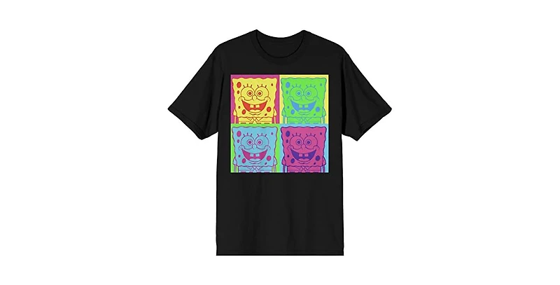 SpongeBob SquarePants Big & Tall Neon Squares Crew Neck Short Sleeve Black T-shirt-4XL