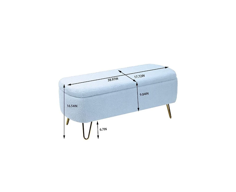 sumyeg Storage Ottoman Bench for End of Bed Gold Legs Modern Grey Faux Fur Entryway Upholstered Padded