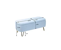 sumyeg Storage Ottoman Bench for End of Bed Gold Legs Modern Grey Faux Fur Entryway Upholstered Padded